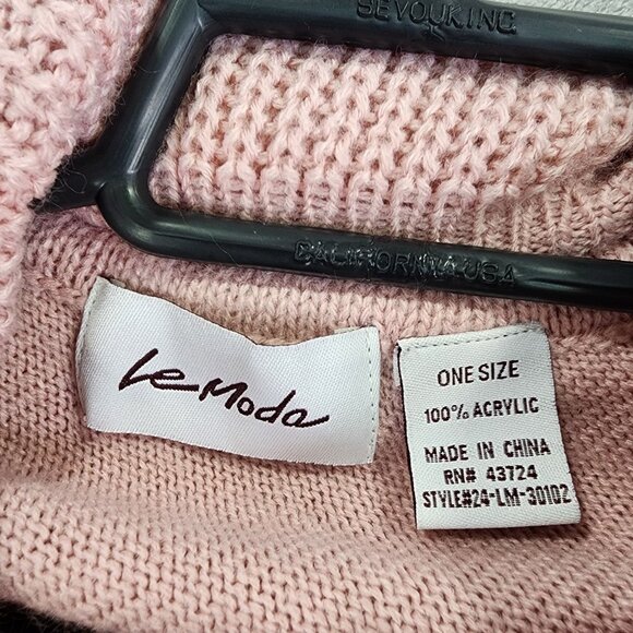 Womens Pink Le Moda Poncho Sweater Pearl Embellished Cowl Neck V Taper One Size - Picture 3 of 7